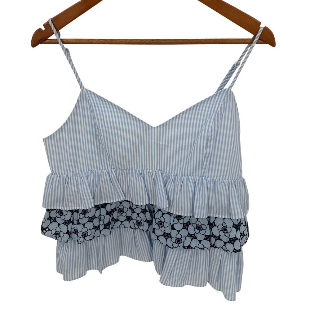 ENGLISH FACTORY Blue Mixed Material Ruffle Tank Blouse //  M